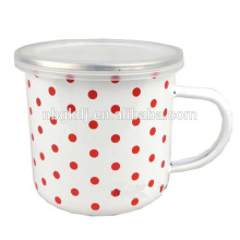 10cm (700ml) weißer Emaille Becher mit Decals